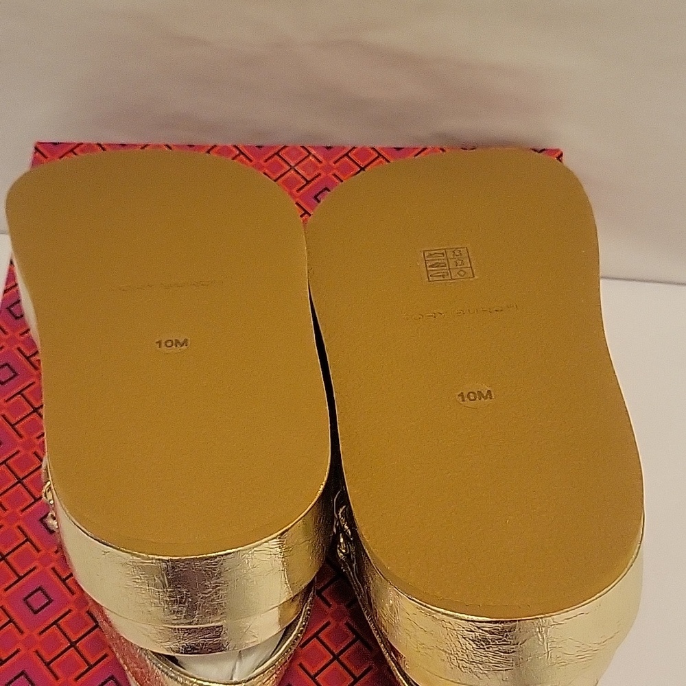 Tory Burch Gold Metallic Sandals Womens Size 10 New In Box - Picture 9 of 10